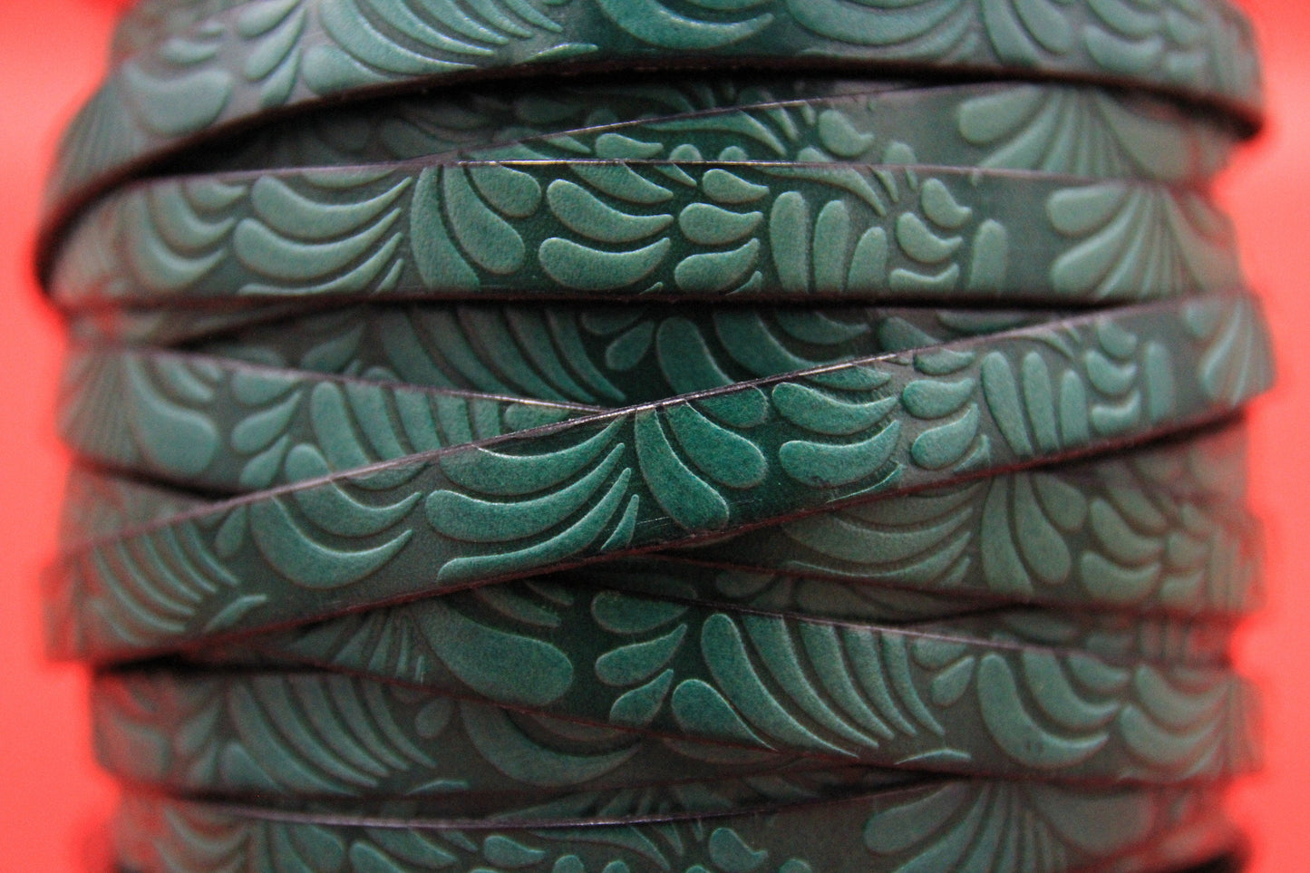 MADE in EUROPE 24" flat leather cord, 10mm leather cord, floral embossed leather cord (AR150/10/15)