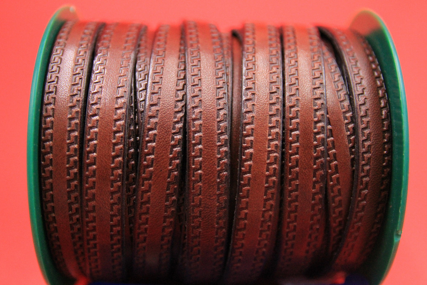 MADE in EUROPE 24" flat leather cord, embossed 10mm brown leather cord, genuine leather cord (AR180/10/brown)