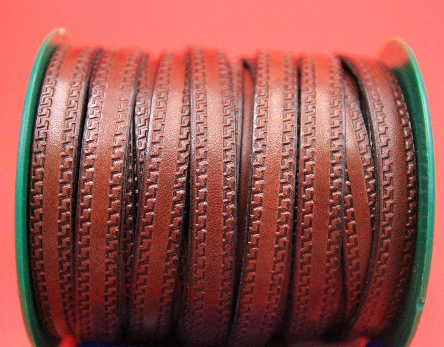 MADE in EUROPE 24" flat leather cord, embossed 10mm brown leather cord, genuine leather cord (AR180/10/brown)