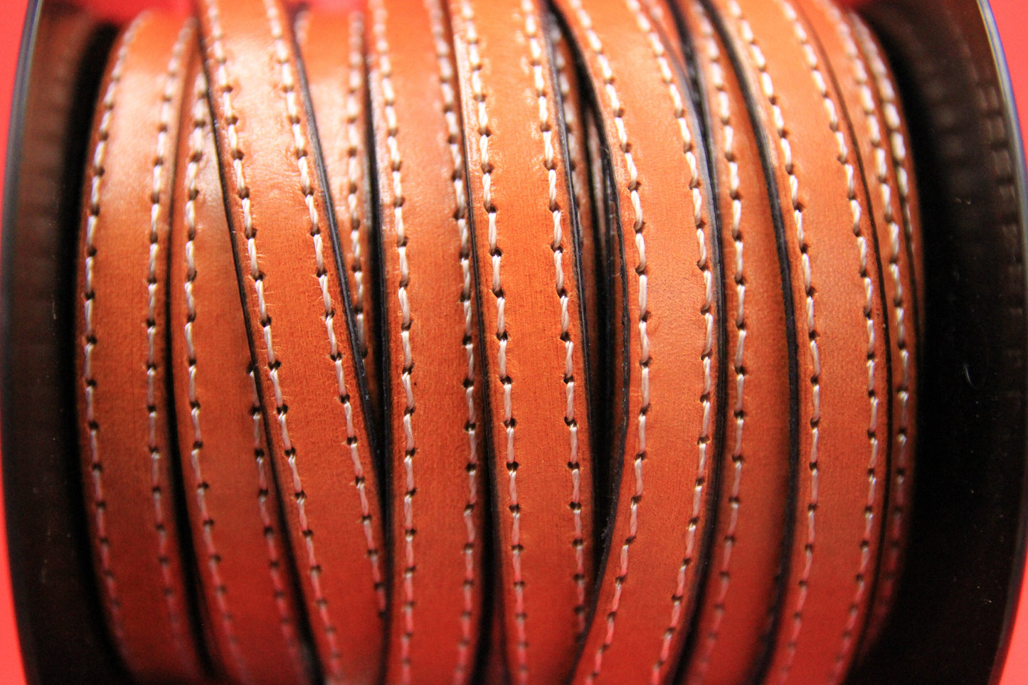 MADE IN SPAIN 24" flat stitched leather cord, tobacco 10mm flat leather cord, 10mm stitched leather cord (AR240/10/04)