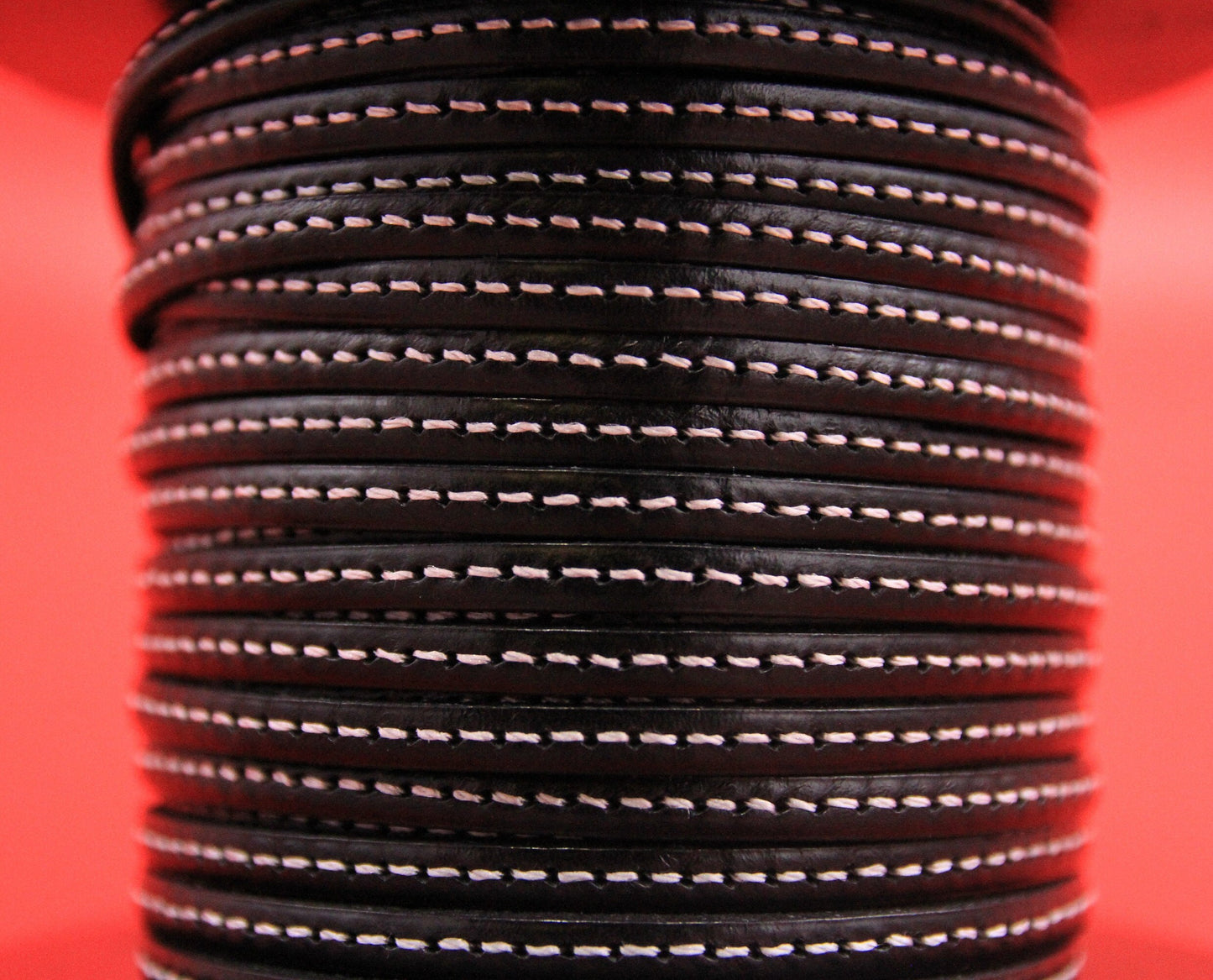 MADE in EUROPE 1 yard of 5mm black stitched leather cord, genuine leather 5mm stitched strip, black flat leather cord (MARF5BlkSTWht)