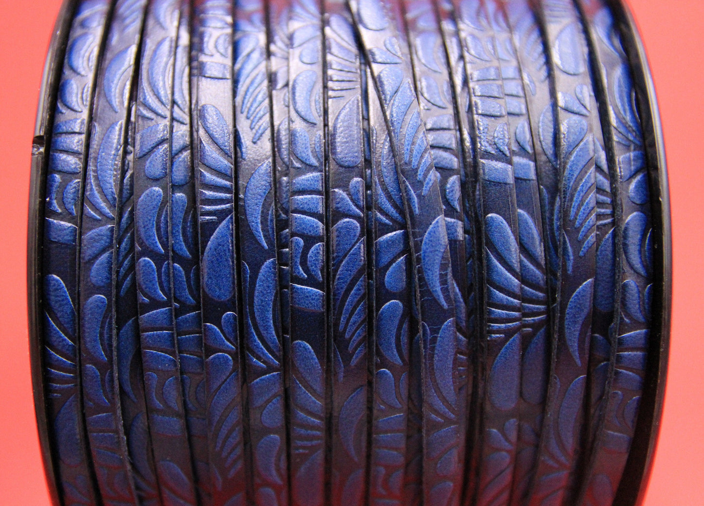 MADE in EUROPE 24'' flat 5mm engraved leather cord, 5mm flat dark blue leather cord, 5mm floral embossed leather cord(AR150/05/21)