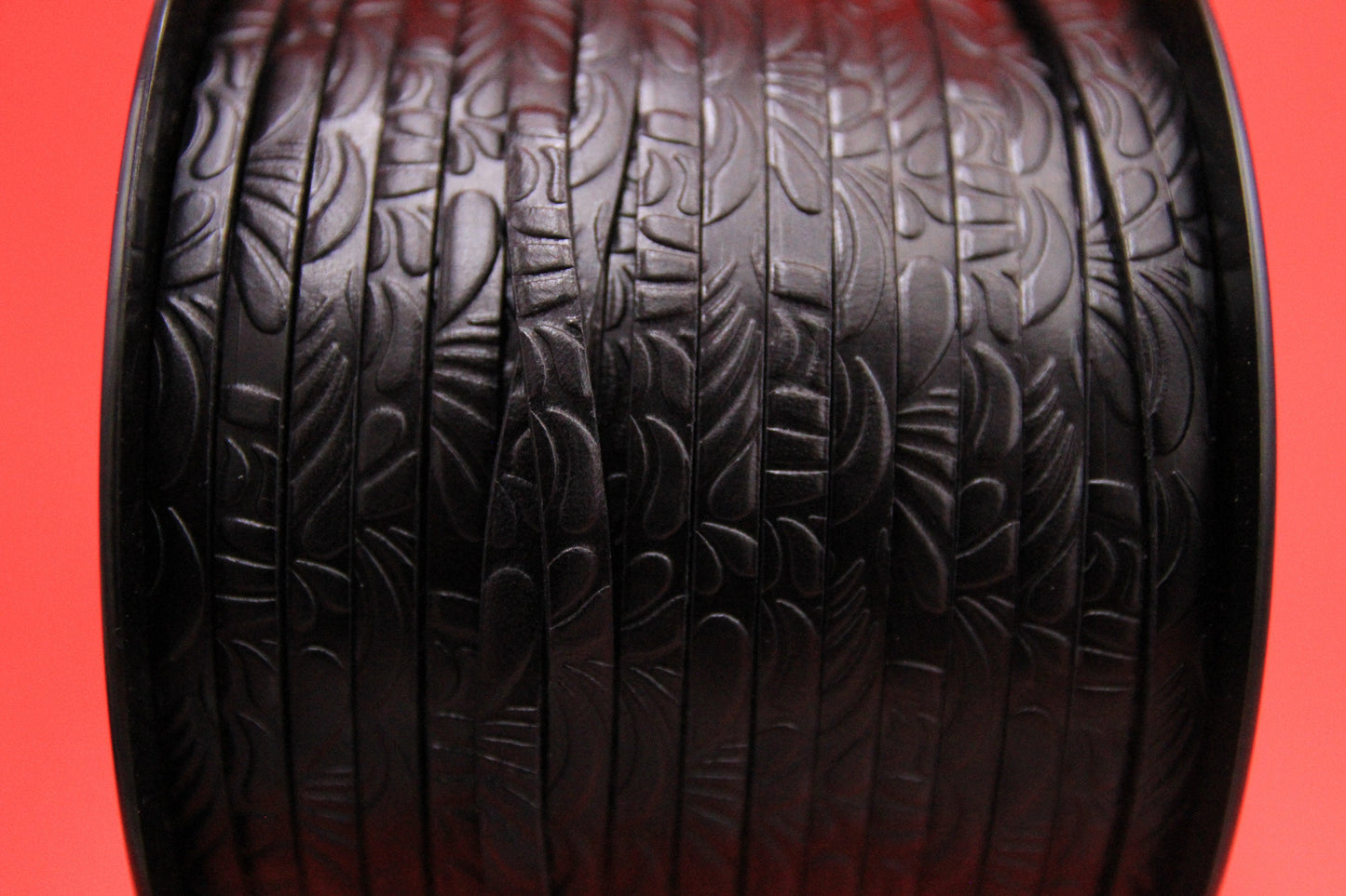 MADE in EUROPE 24'' flat 5mm embossed leather cord, 5mm flat floral embossed leather cord, (AR150/05/34)