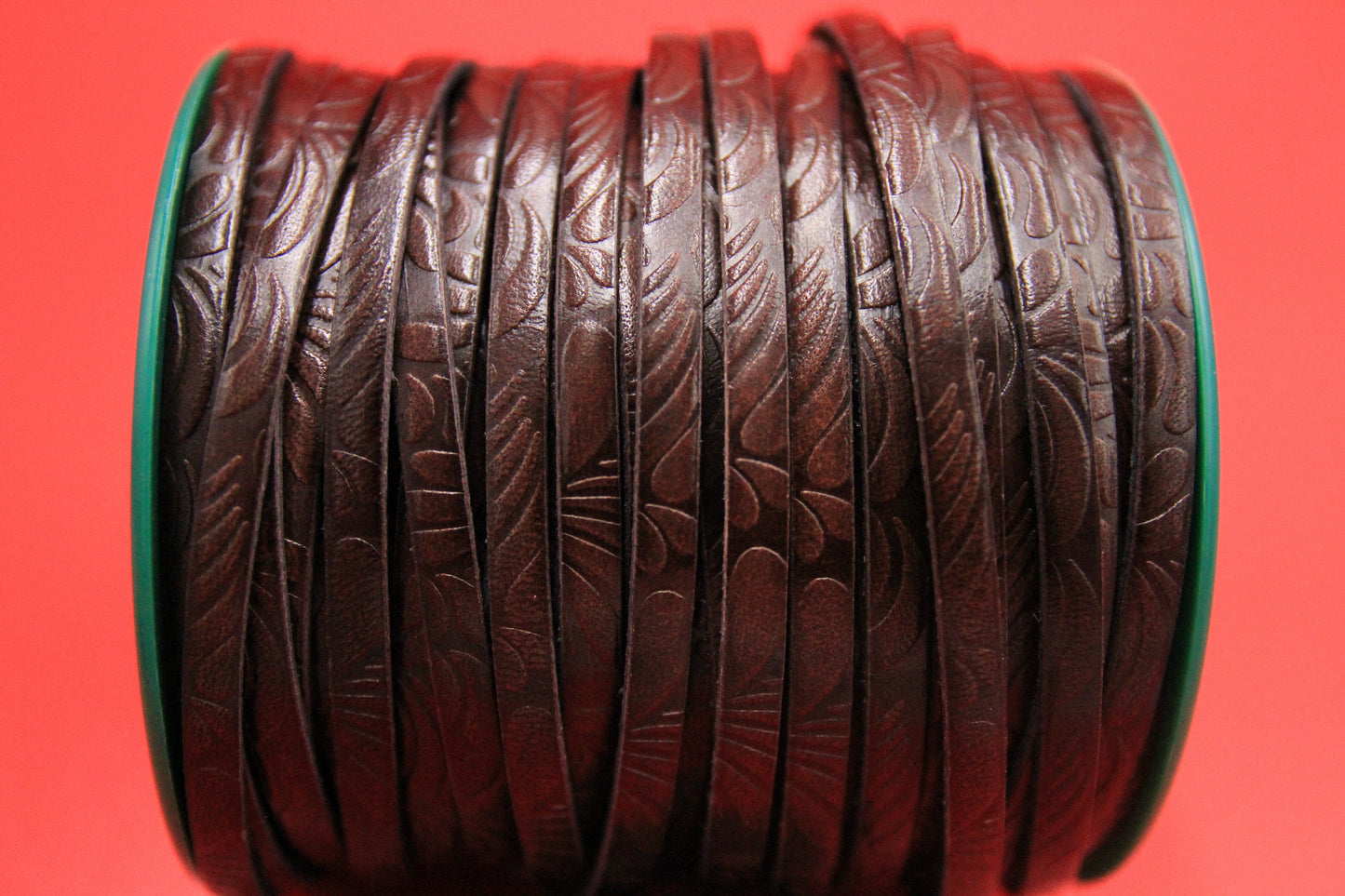 MADE in EUROPE 24'' flat 5mm embossed leather cord, 5mm flat floral embossed leather cord, (AR150/05/09)
