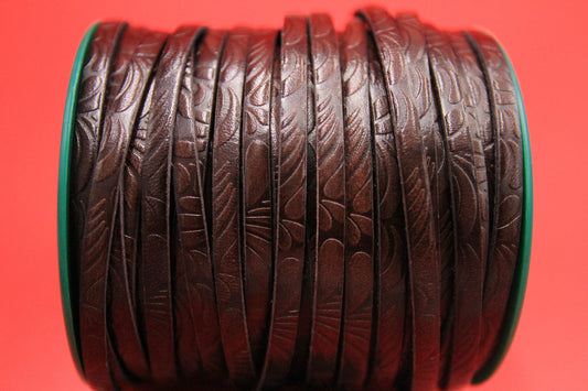 MADE in EUROPE 24'' flat 5mm embossed leather cord, 5mm flat floral embossed leather cord, (AR150/05/09)