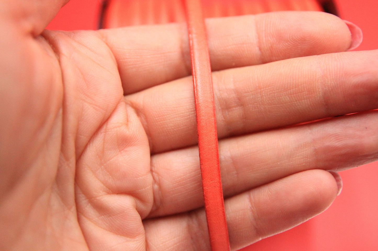 MADE in EUROPE 1 yard of 5mm flat leather cord,coral leather cord 5mm, flat coral 5mm leather cord (MARF5COR)