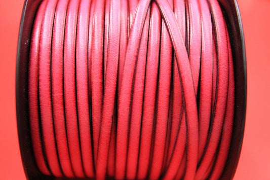 MADE in EUROPE 1 yard of 5mm flat leather cord, genuine leather 5mm strip, hot pink flat leather cord (AR100/05/25)