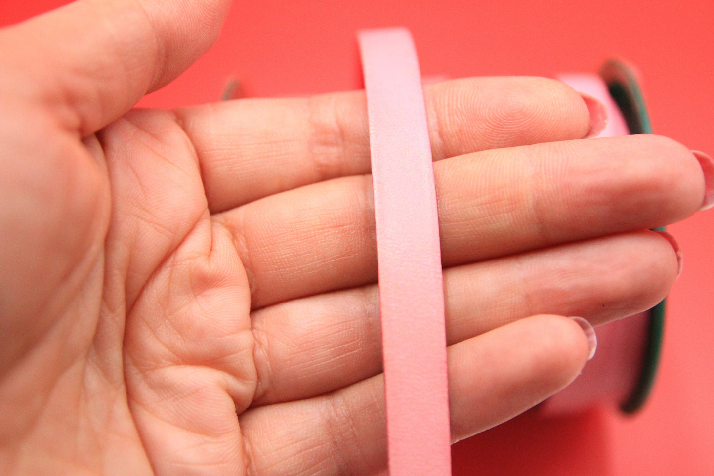 MADE in EUROPE 24" flat leather cord, 10mm leather cord, baby pink leather cord (MARF10babypink)