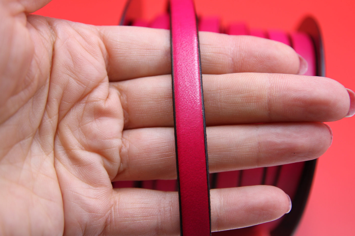 MADE in EUROPE 24" flat leather cord, 10mm leather cord, fuchsia leather cord (MARF10FUCSIA)