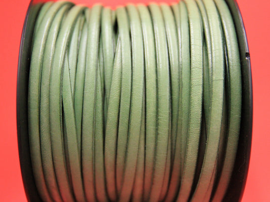 MADE in EUROPE 1 yard of 5mm flat leather cord, genuine green leather 5mm strip, flat green leather cord (AR100/05/13)
