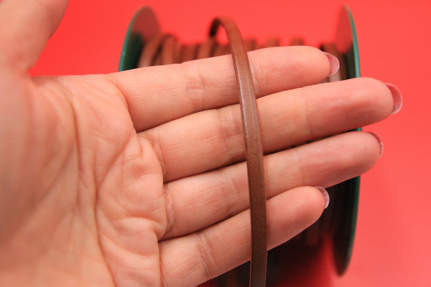 MADE in EUROPE 1 yard of 5mm flat leather cord, genuine leather 5mm strip, tobacco brown flat leather cord (AR100/05/06)