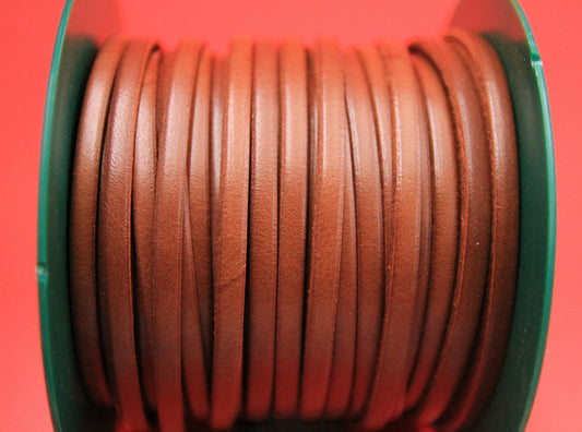 MADE in EUROPE 1 yard of 5mm flat leather cord, genuine leather 5mm strip, tobacco brown flat leather cord (AR100/05/06)