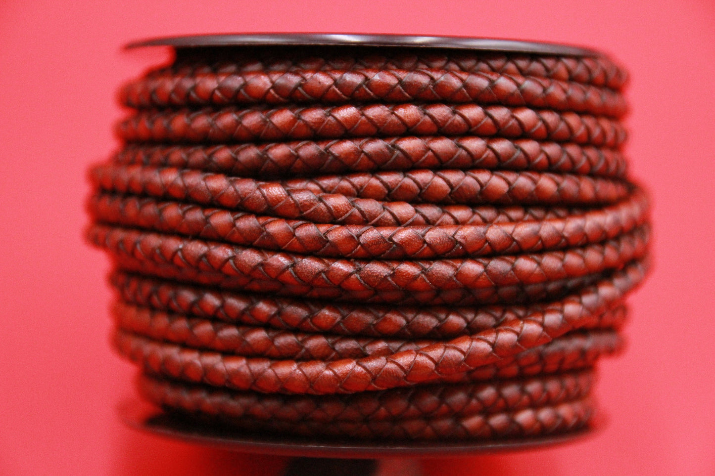 MADE in SPAIN 24" 5mm braided leather cord, 5mm brown braided leather cord, (CProundbraid5)