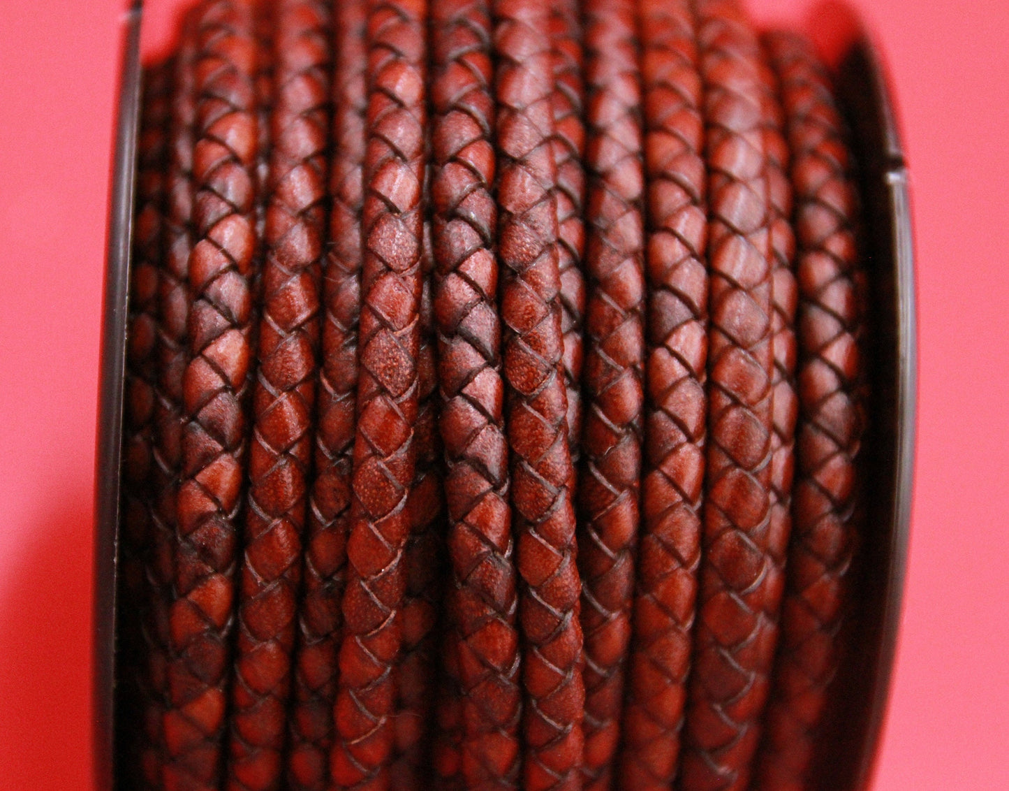 MADE in SPAIN 24" 5mm braided leather cord, 5mm brown braided leather cord, (CProundbraid5)