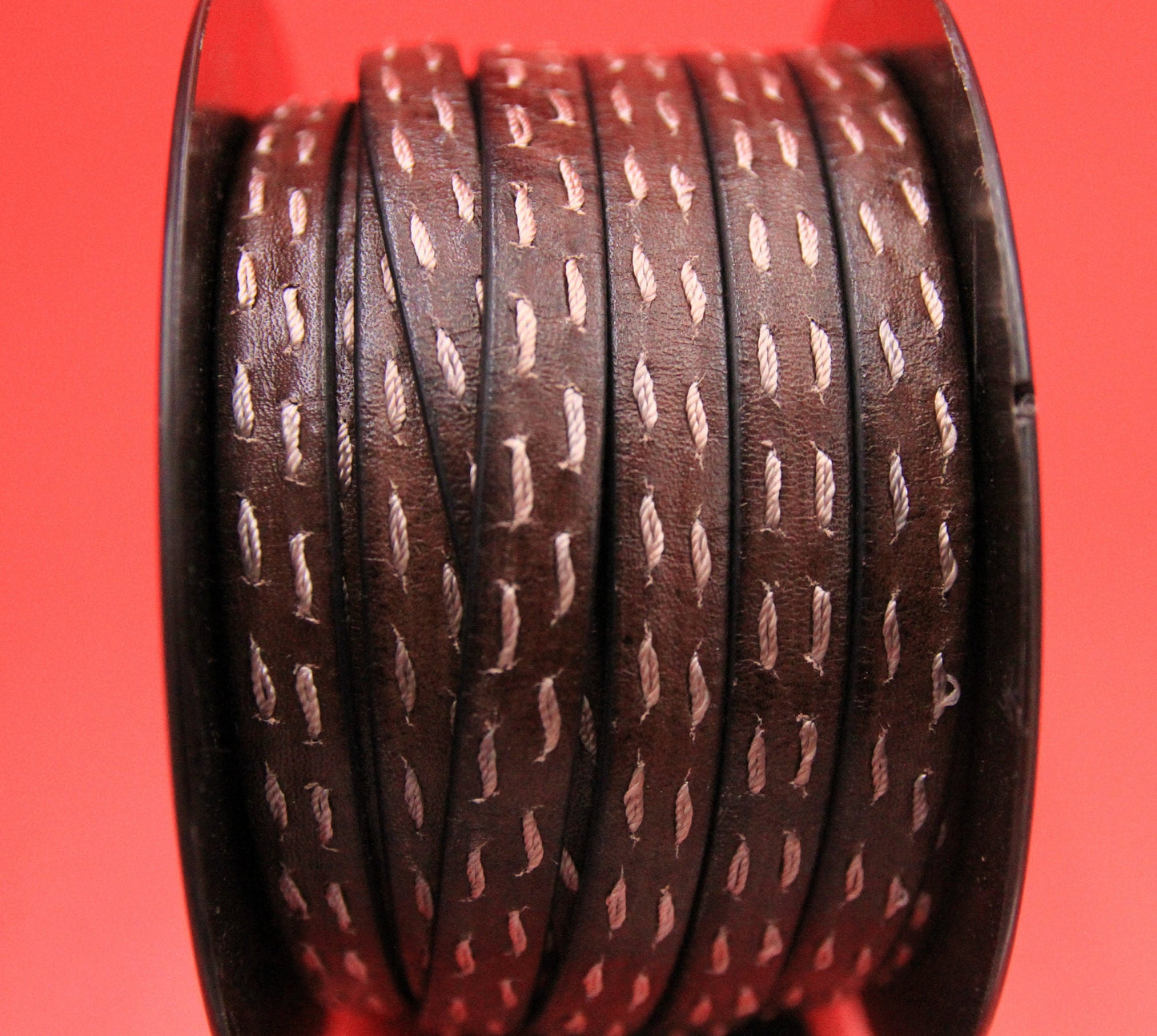 MADE IN SPAIN 24" flat stitched leather cord, distressed brown 10mm flat leather cord, 10mm stitched leather cord (RustStitch10)