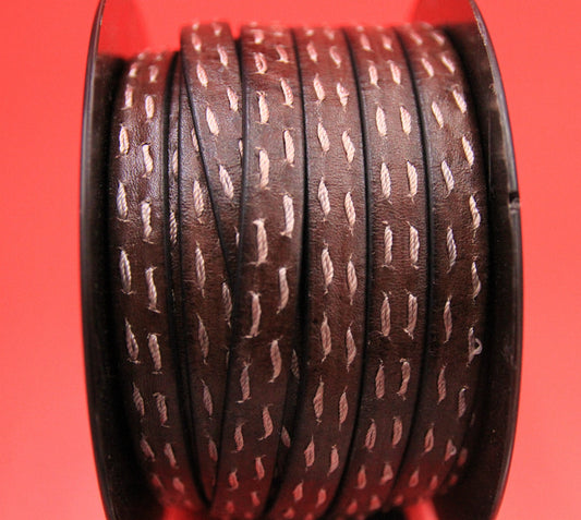 MADE IN SPAIN 24" flat stitched leather cord, distressed brown 10mm flat leather cord, 10mm stitched leather cord (RustStitch10)