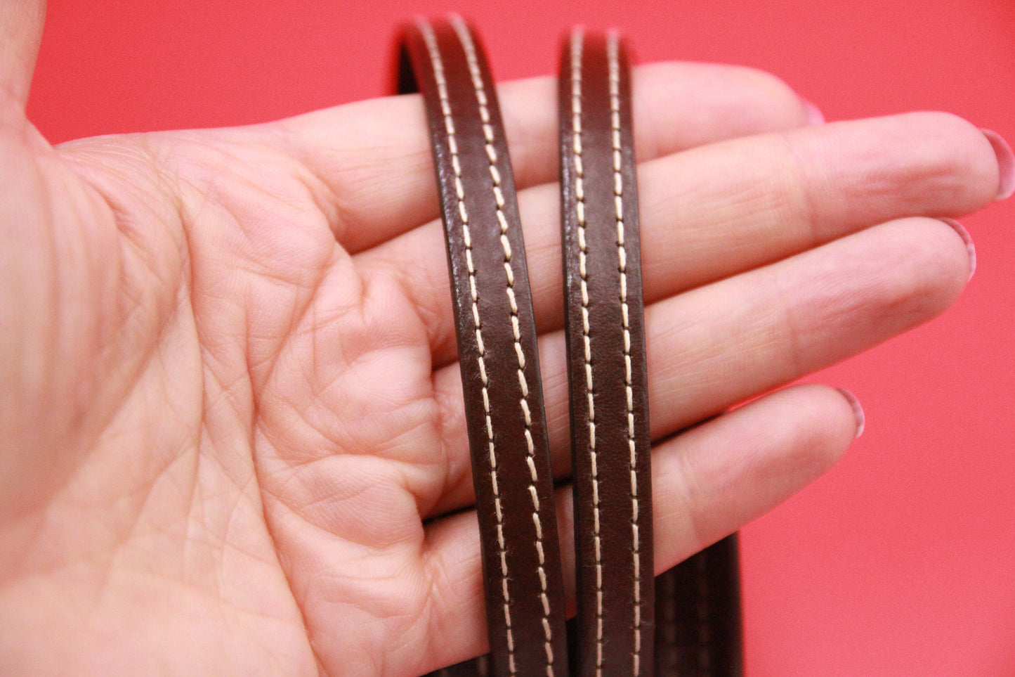 MADE IN SPAIN 24" flat stitched leather cord, 10mm flat leather cord, 10mm stitched leather cord (TCPC10)