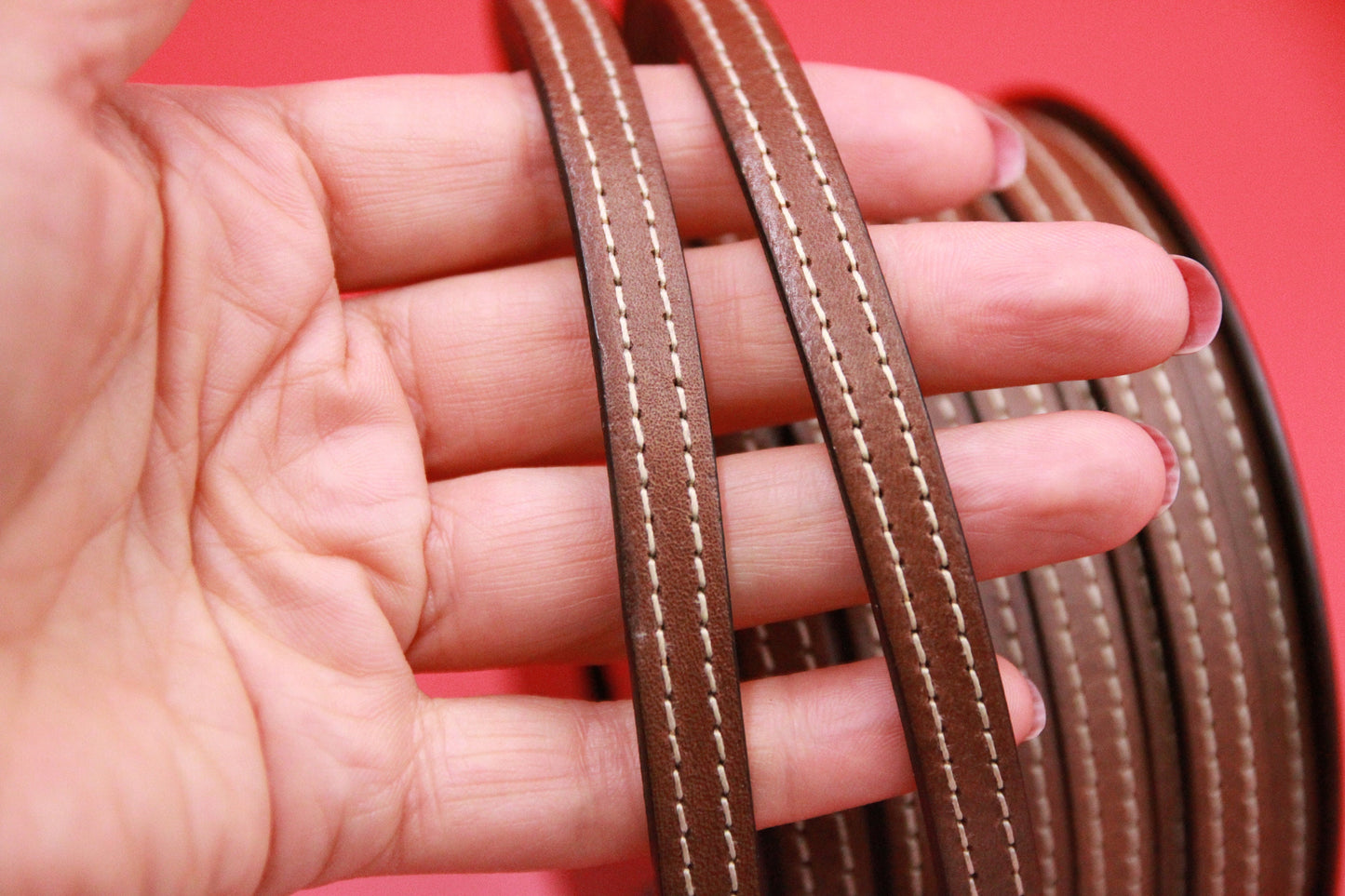 MADE IN SPAIN 24" flat stitched leather cord, 10mm flat leather cord, 10mm stitched leather cord (TCPC10)