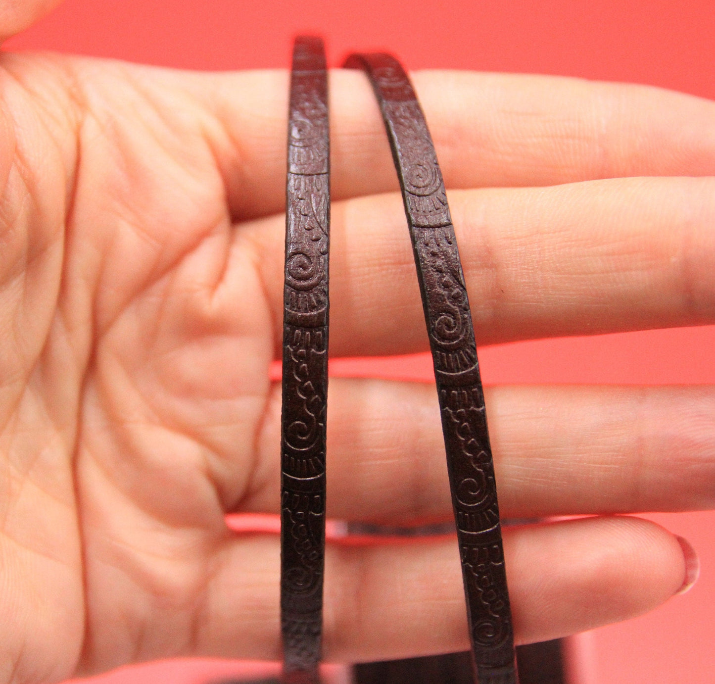 MADE in EUROPE 24'' flat 5mm and 10mm embossed leather cord, 5mm and 10mm brown leather cord