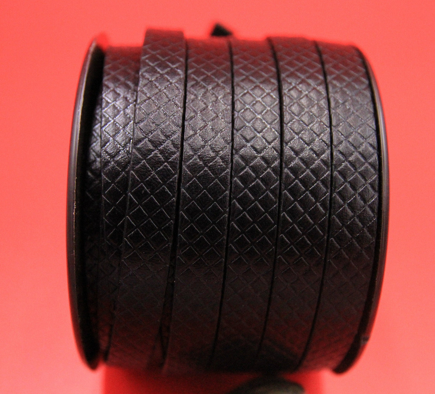 MADE in EUROPE 24" flat leather cord, 10mm embossed leather cord, black 10mm embossed leather cord (Squares10/46)