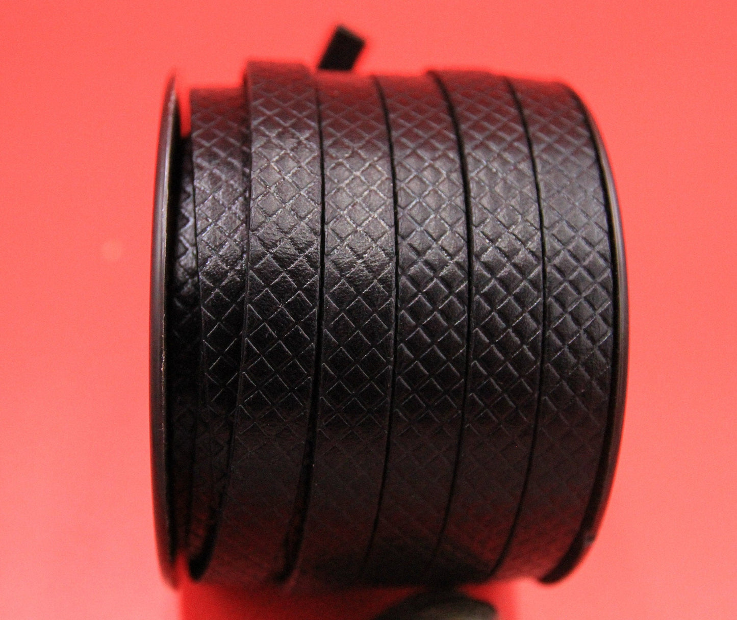 MADE in EUROPE 24" flat leather cord, 10mm embossed leather cord, black 10mm embossed leather cord (Squares10/46)