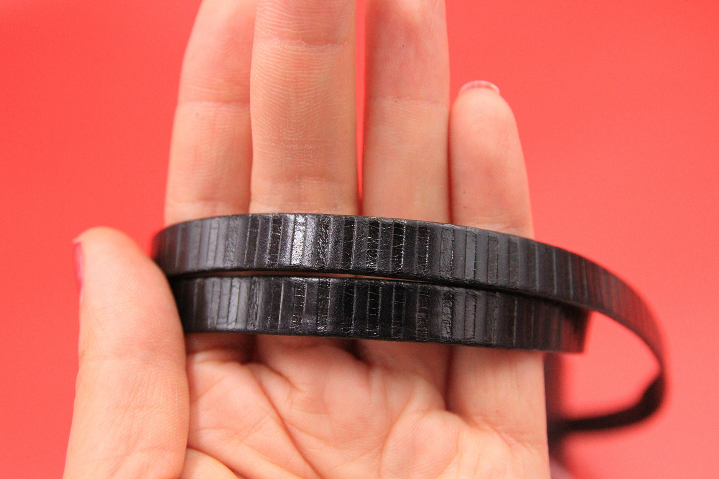 MADE in EUROPE 24" flat leather cord, 10mm embossed leather cord, black 10mm embossed leather cord