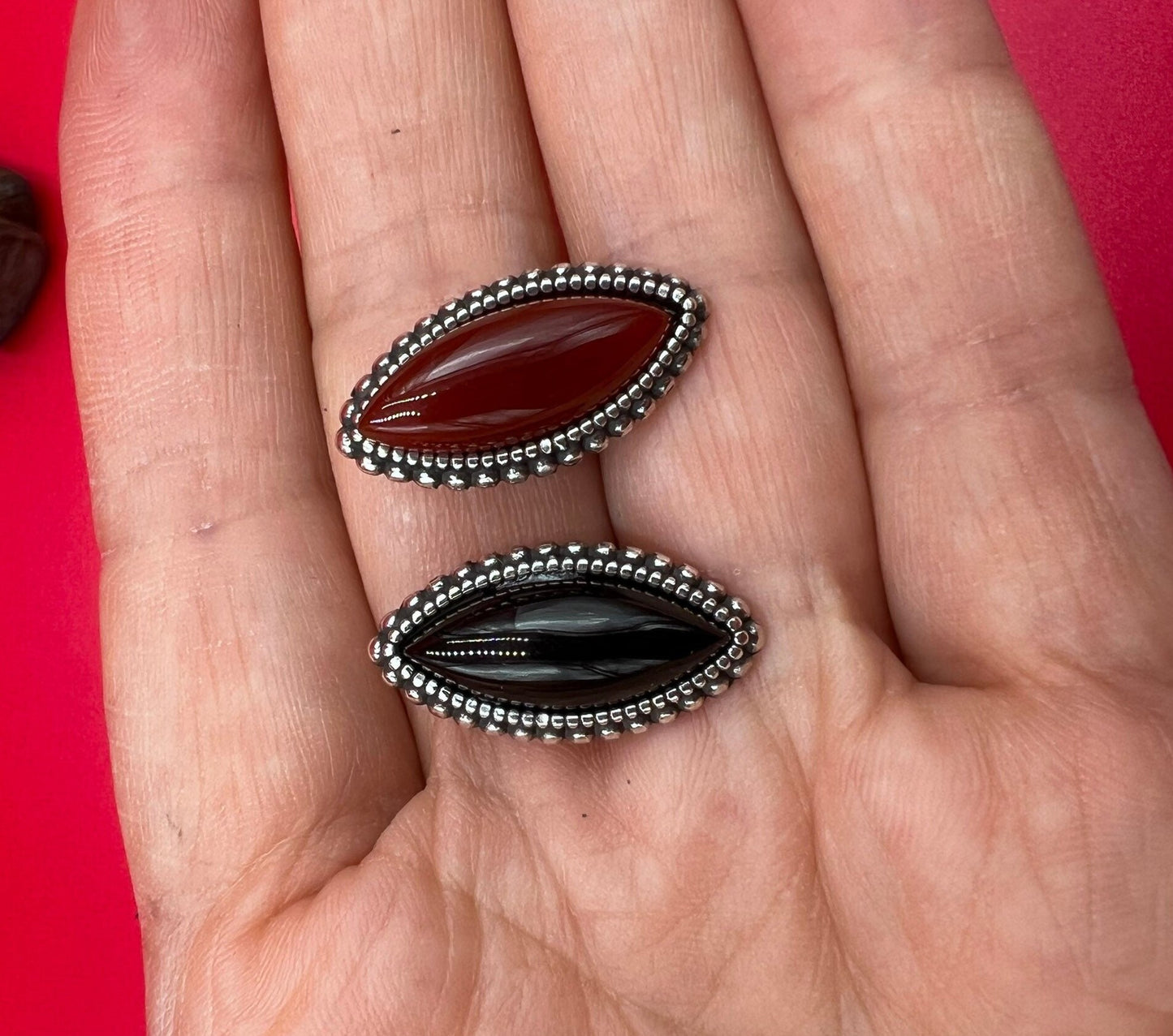 FS0552>>MADE IN EUROPE zamak oval slider with natural gemstone, 10mm flat cord slider with natural stone cabochon, Qty1