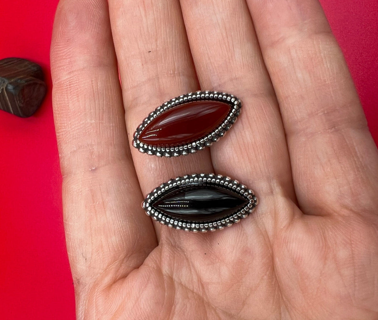 FS0553>>MADE IN EUROPE zamak oval slider with natural gemstone, 5mm flat cord slider with natural stone cabochon, Qty1