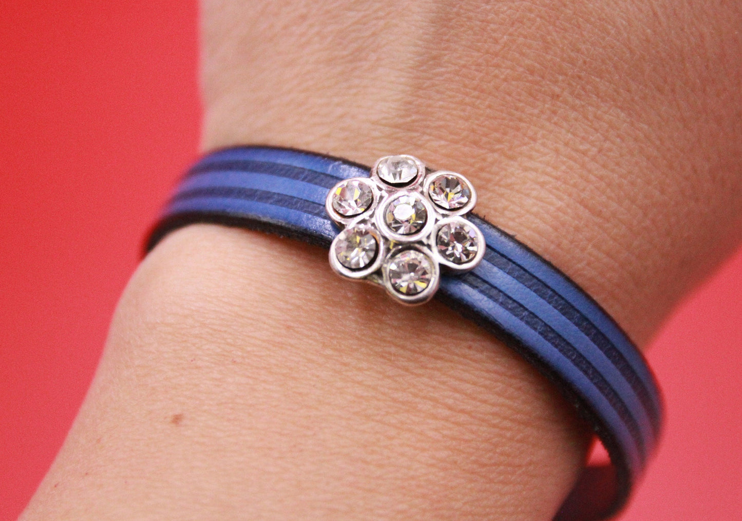 FS0432>>MADE IN EUROPE zamak flower sliders with Swarovski crystals for 10mm cord, 10mm cord slider, flower slider for 10mm cord