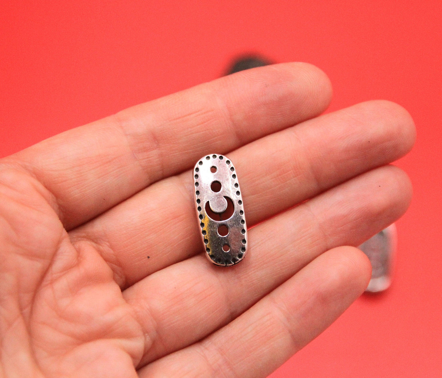 FS0568>>MADE in EUROPE 2 zamak sliders, 6mm cord slider tube, flat 6mm cord slider bead, silver moon slider Qty2