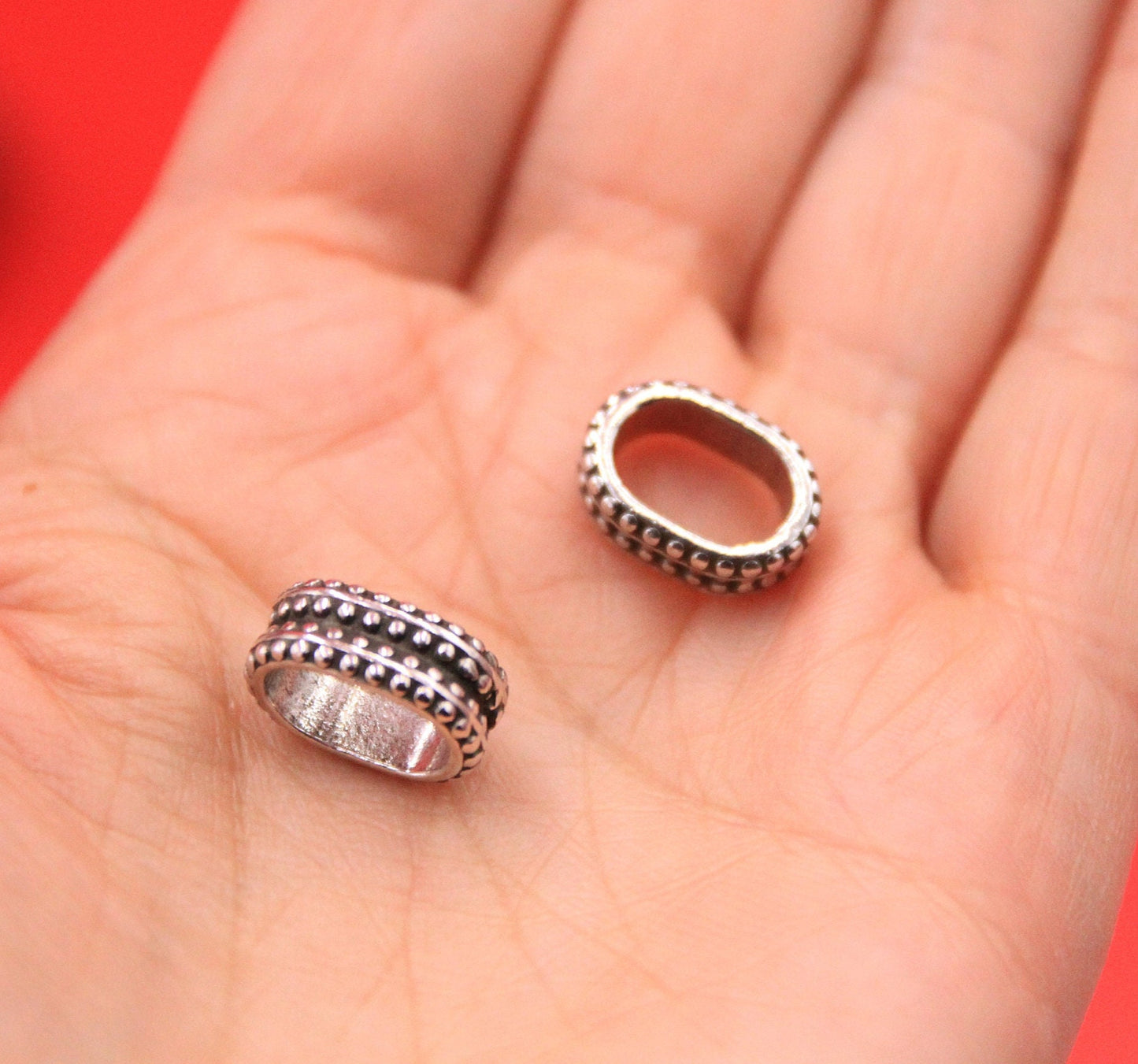 LS0100>> MADE IN EUROPE 2 Pewter ring crimp sliders, licorice ring slider, licorice slider rings, Qty2