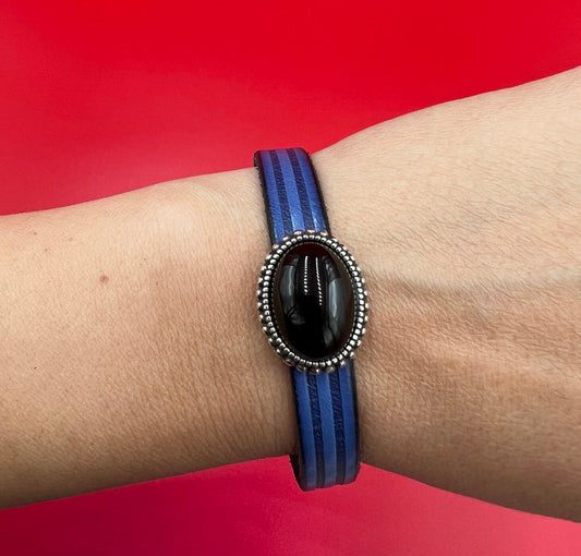 FS0551>>MADE IN EUROPE zamak oval slider with natural gemstone, 10mm flat cord slider with natural stone cabochon, Qty1