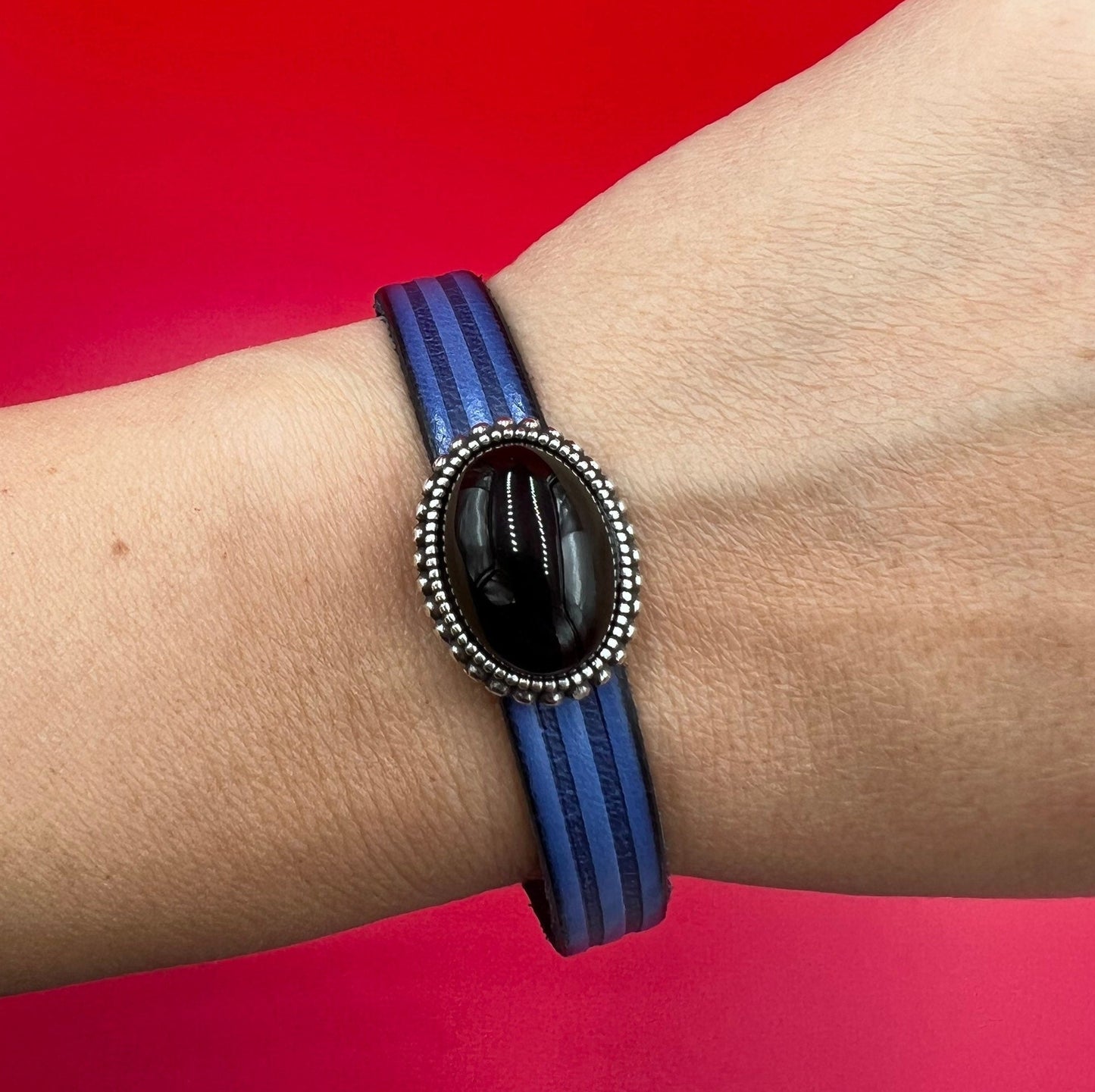 FS0551>>MADE IN EUROPE zamak oval slider with natural gemstone, 10mm flat cord slider with natural stone cabochon, Qty1