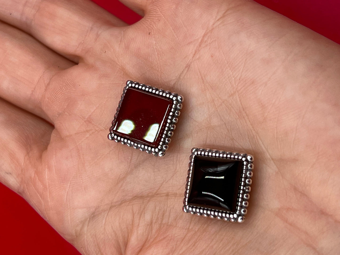 FS0554>>MADE IN EUROPE zamak square slider with natural gemstone, 10mm flat cord slider with natural stone cabochon, Qty1