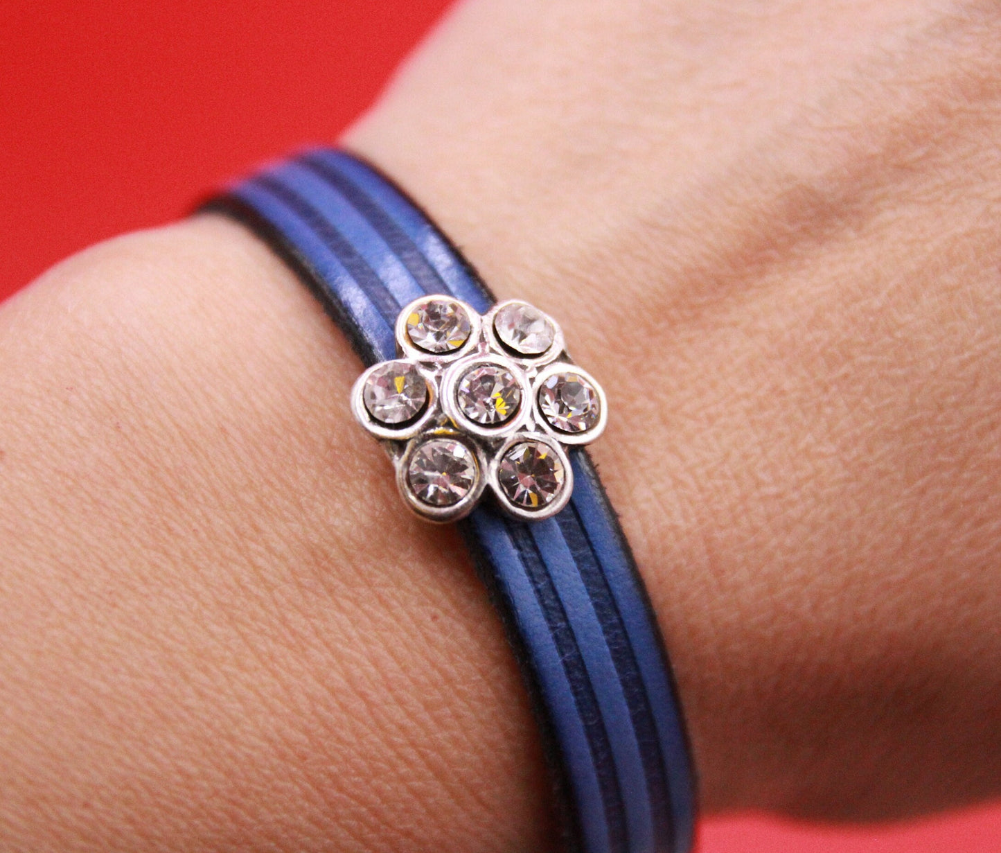FS0432>>MADE IN EUROPE zamak flower sliders with Swarovski crystals for 10mm cord, 10mm cord slider, flower slider for 10mm cord