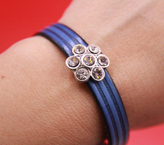 FS0432>>MADE IN EUROPE zamak flower sliders with Swarovski crystals for 10mm cord, 10mm cord slider, flower slider for 10mm cord