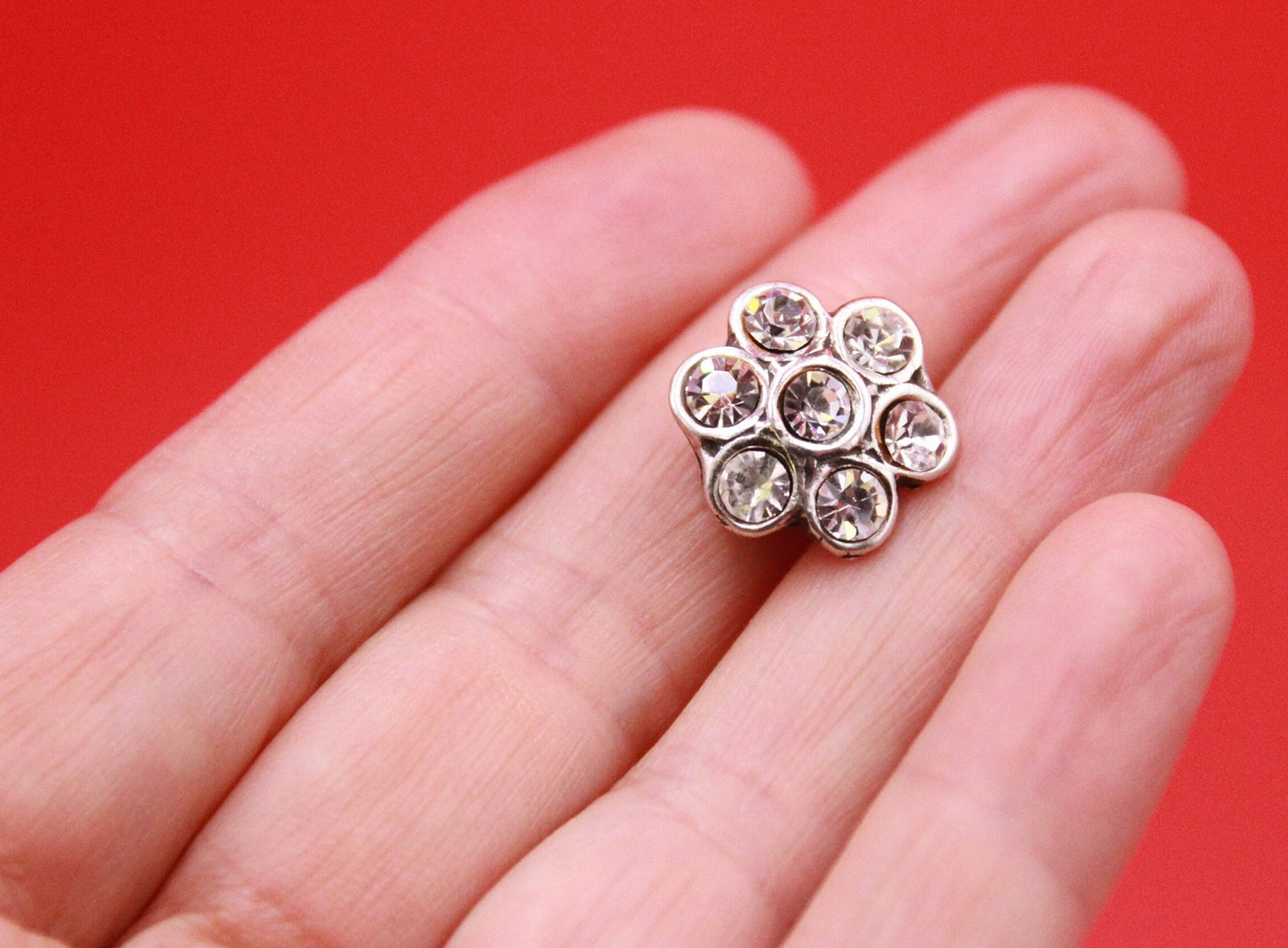 FS0432>>MADE IN EUROPE zamak flower sliders with Swarovski crystals for 10mm cord, 10mm cord slider, flower slider for 10mm cord