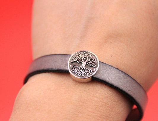 FS0565>> MADE IN EUROPE 2 life tree sliders, 10mm flat cord sliders, life tree sliders for 10mm leather cord  Qty2
