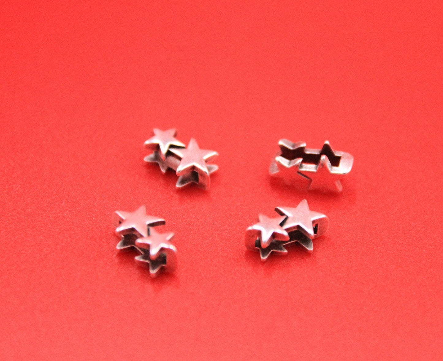 FS0585>> MADE in EUROPE 4 double sided star sliders, zamak star sliders, 10mm cord star sliders Qty4