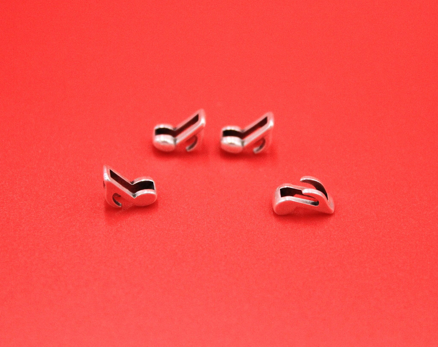 FS0586>>MADE in EUROPE 4 zamak music note sliders, 10mm flat cord sliders, 10mm leather cord music note sliders, Qty4