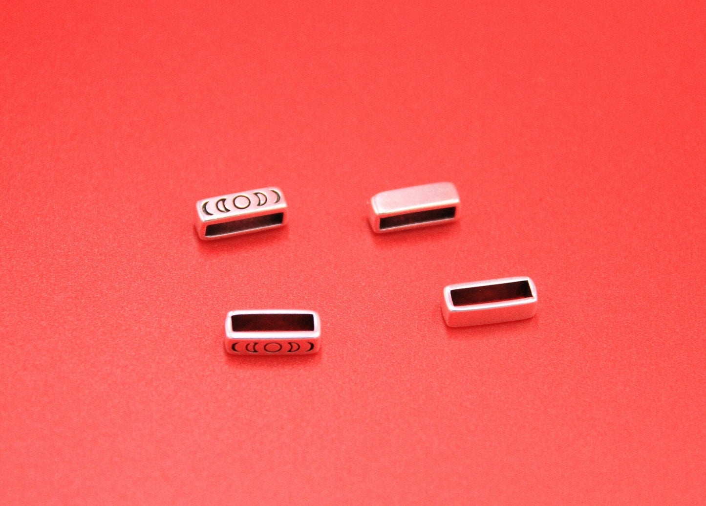 FS0592>>MADE in EUROPE 4 zamak phases of moon slider bars, 10mm flat cord sliders, 10mm leather cord sliders, Qty4