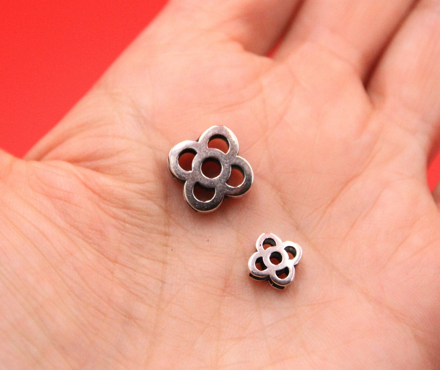 FS0567>>MADE in EUROPE 2 zamak Panot flower sliders for 10mm or 5mm flat cord, zamak flower slider for flat cord Qty2
