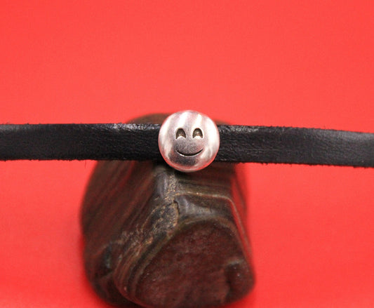 FS0575>>MADE in EUROPE 2 zamak smiley face sliders for 6mm cord, flat cord round slider, zamak round slider qty2