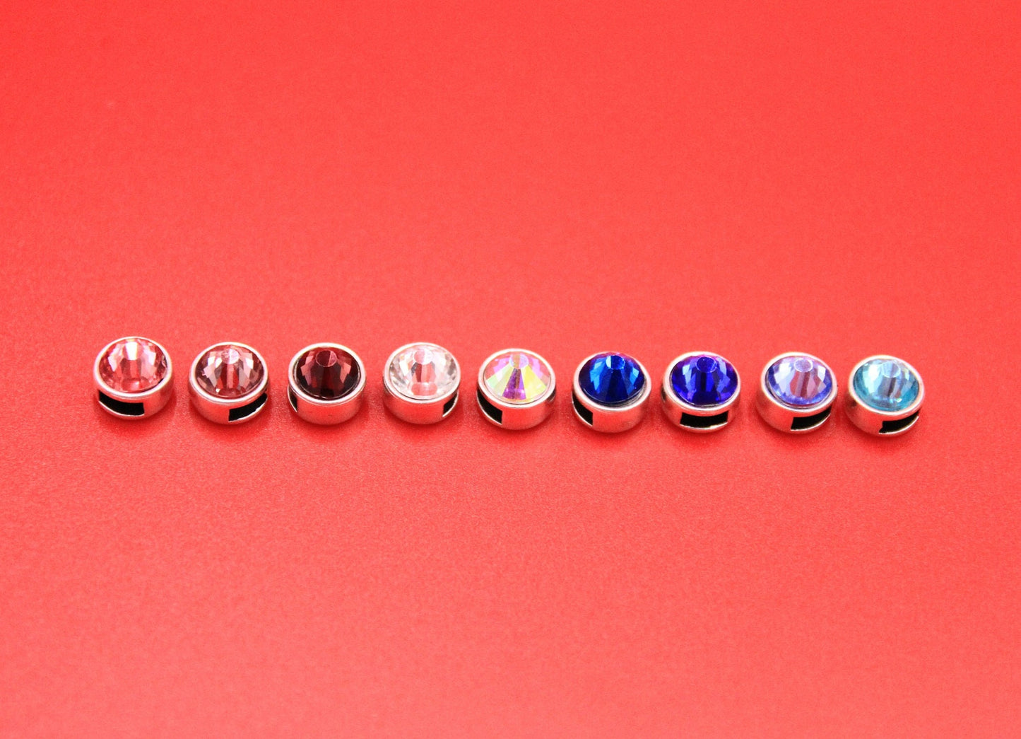FS0516>>MADE in EUROPE 2 zamak sliders with Swarovski crystal for 5mm cord, 5mm flat cord slider with Swarovski crystal, qty2