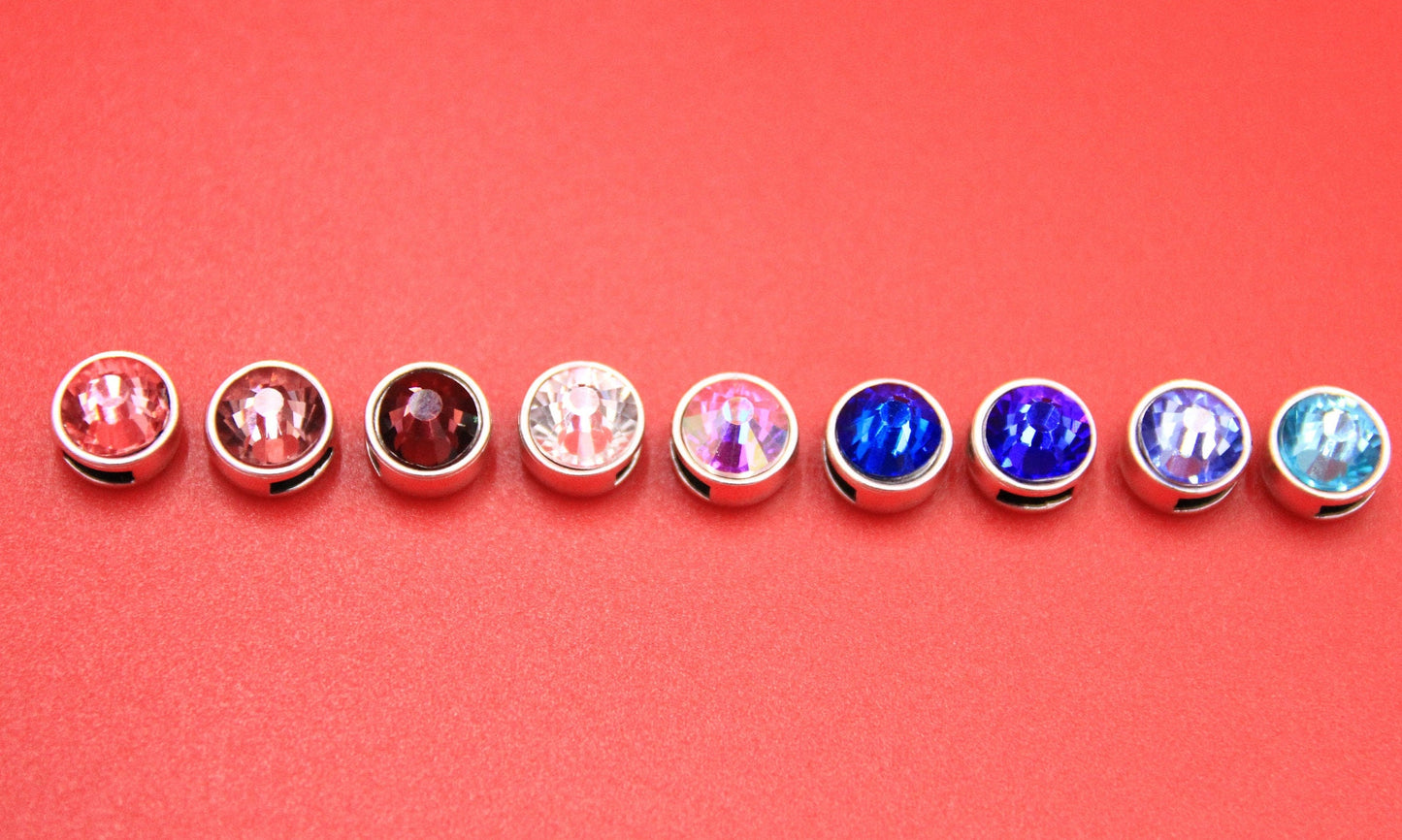 FS0516>>MADE in EUROPE 2 zamak sliders with Swarovski crystal for 5mm cord, 5mm flat cord slider with Swarovski crystal, qty2