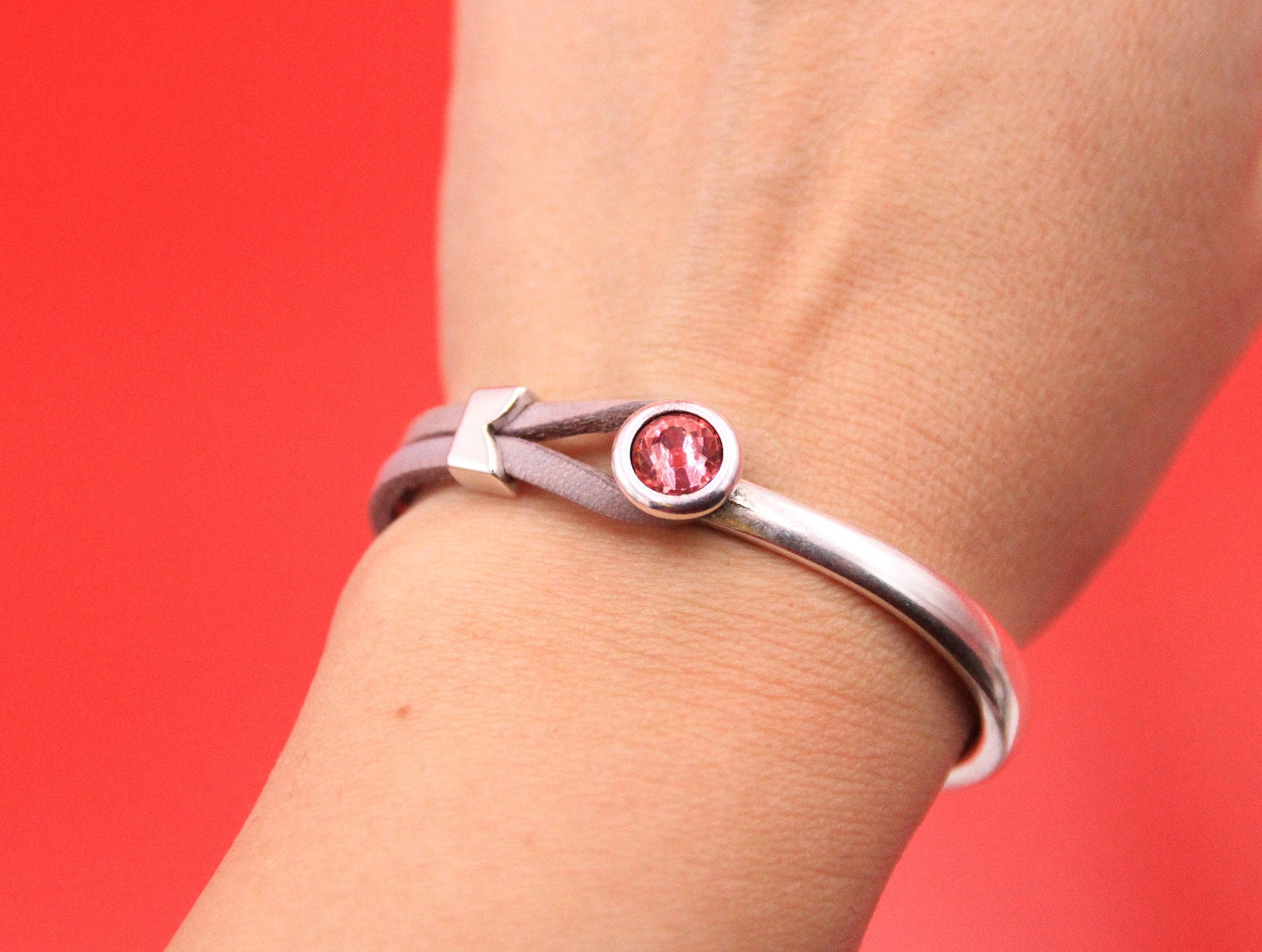 B0101>>MADE in EUROPE zamak half bracelet with Swarovski crystal, flat cord half bracelet with slider, qty1set