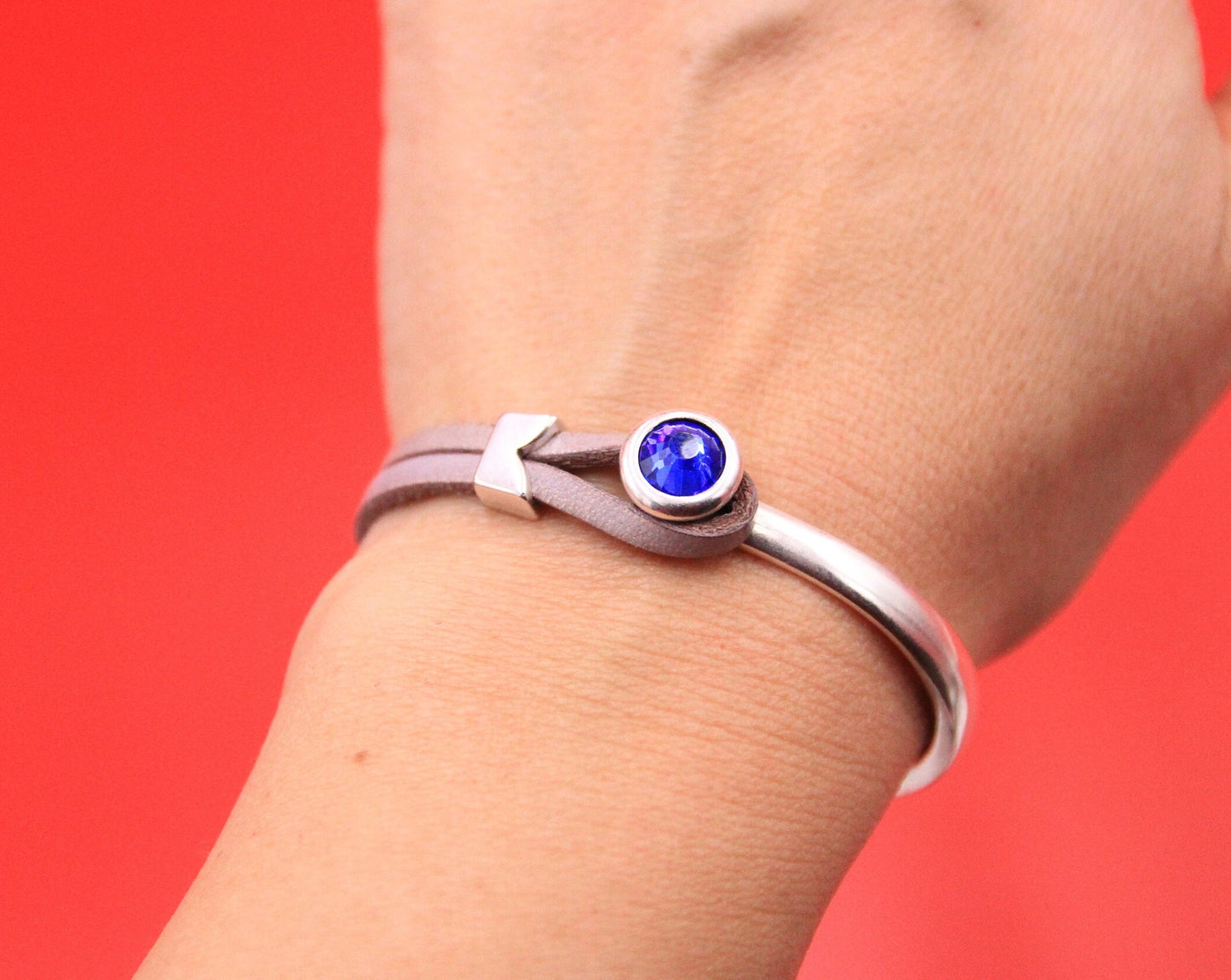 B0101>>MADE in EUROPE zamak half bracelet with Swarovski crystal, flat cord half bracelet with slider, qty1set