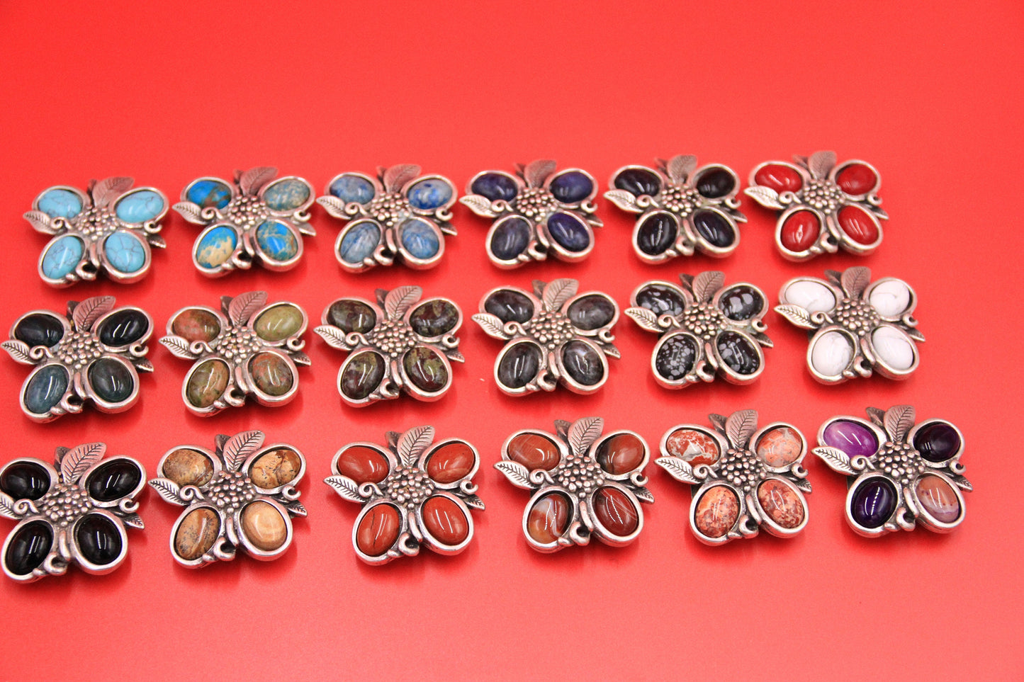 C0130>>MADE IN EUROPE zamak connector with gemstone cabochons, 30mm flat cord natural stone connector Qty1
