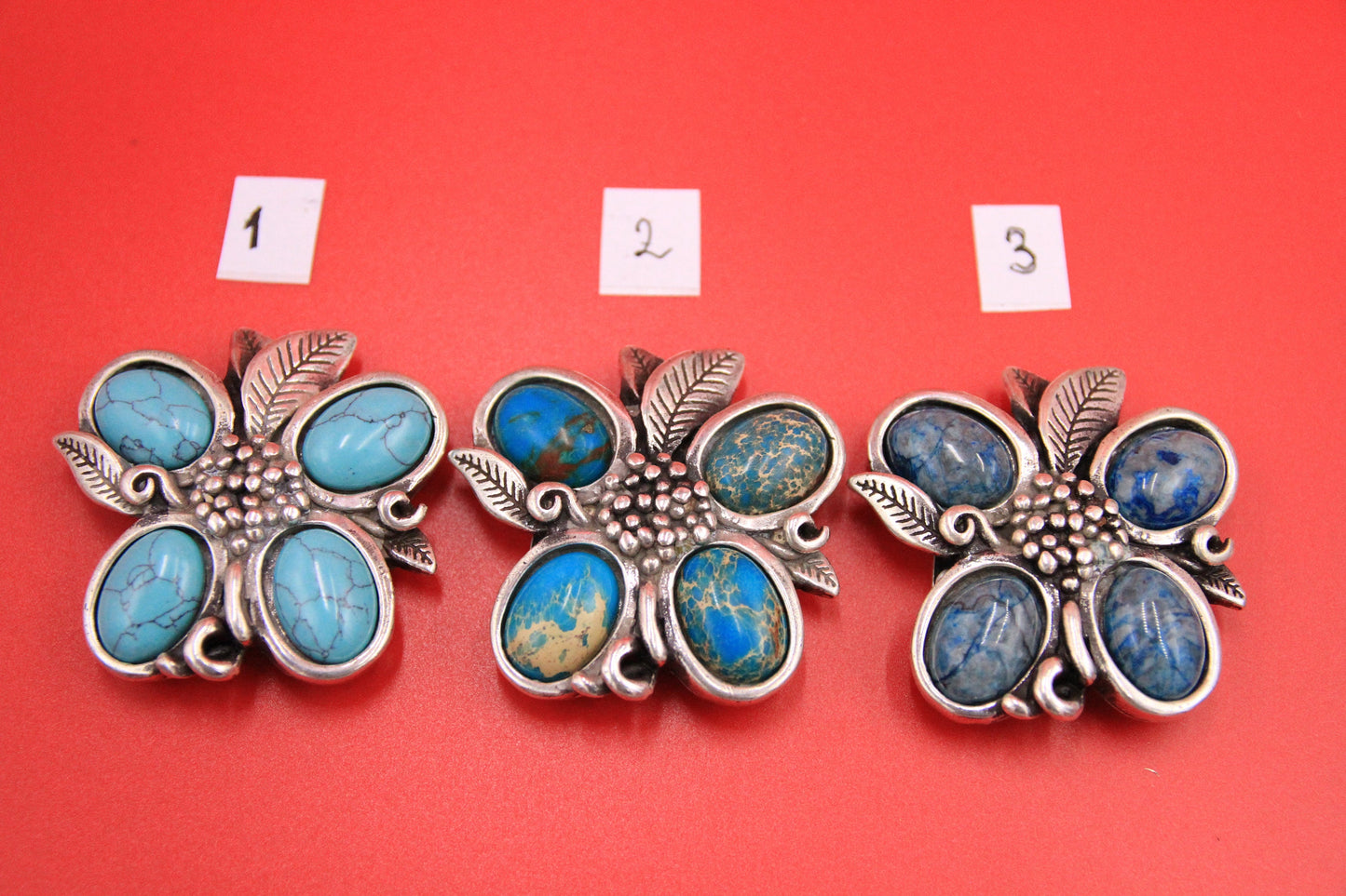 C0130>>MADE IN EUROPE zamak connector with gemstone cabochons, 30mm flat cord natural stone connector Qty1