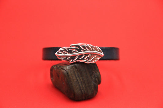 FS0599>>MADE in EUROPE zamak feather slider, large silver feather slider, 10mm flat cord slider qty1